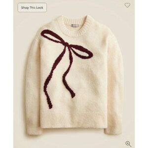 J.Crew Womens Relaxed Bow Print Crewneck Pullover Small Cream Knit Coquette NWT